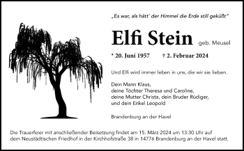 Traueranzeige von Elfi Stein von Südthüringer Presse