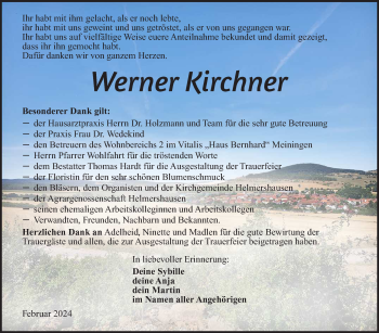 Traueranzeige von Werner Kirchner von Südthüringer Presse