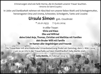 Traueranzeige von Ursula Simon von Südthüringer Presse