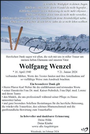 Traueranzeige von Wolfgang Wenzel von Südthüringer Presse