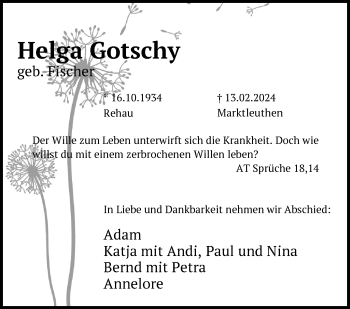 Traueranzeige von Helga Gotschy von Frankenpost