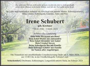 Traueranzeige von Irene Schubert von Südthüringer Presse
