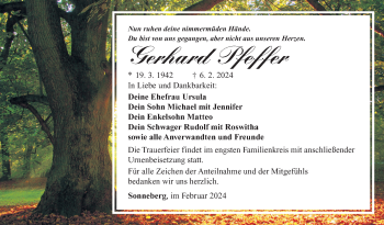 Traueranzeige von Gerhard Pfeffer von Südthüringer Presse