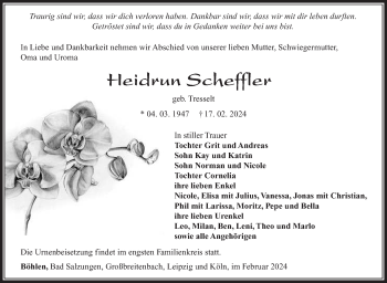 Traueranzeige von Heidrun Scheffler von Südthüringer Presse