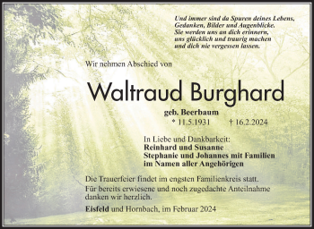 Traueranzeige von Waltraud Burghard von Südthüringer Presse