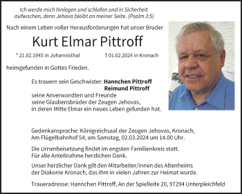 Traueranzeige von Kurt Elmar Pittroff von Neue Presse Coburg