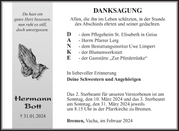 Traueranzeige von Hermann Bott von Südthüringer Presse