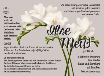 Traueranzeige von Ilse Meiß von Südthüringer Presse