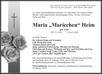 Traueranzeige von Maria Heim von Südthüringer Presse
