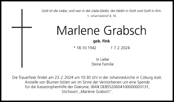 Traueranzeige von Marlene Grabsch von Neue Presse Coburg