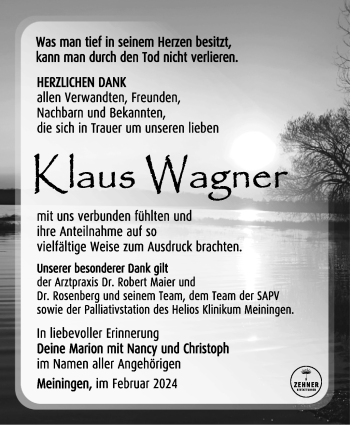 Traueranzeige von Klaus Wagner von Südthüringer Presse