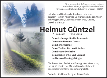 Traueranzeige von Helmut Güntzel von Südthüringer Presse