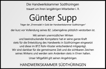 Traueranzeige von Günter Supp von Südthüringer Presse