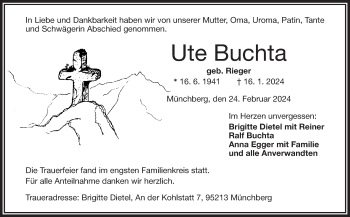 Traueranzeige von Ute Buchta von Frankenpost