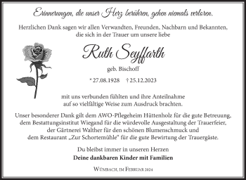 Traueranzeige von Ruth Seyffarth von Südthüringer Presse
