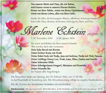 Traueranzeige von Marlene Eckstein von Südthüringer Presse