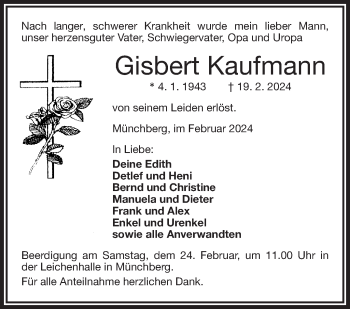 Traueranzeige von Gisbert Kaufmann von Frankenpost