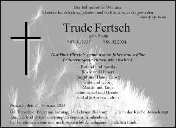 Traueranzeige von Trude Fertsch von Neue Presse Coburg