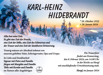 Traueranzeige von Karl-Heinz Hildebrandt von Südthüringer Presse