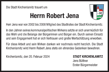 Traueranzeige von Robert Jena von Frankenpost