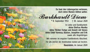 Traueranzeige von Burkhardt Diem von Südthüringer Presse