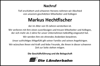 Traueranzeige von Markus Hechtfischer von Frankenpost