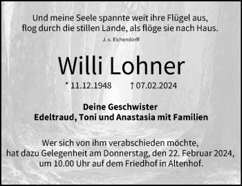 Traueranzeige von Willi Lohner von Neue Presse Coburg