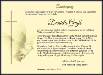 Traueranzeige von Daniela Gruß von Südthüringer Presse