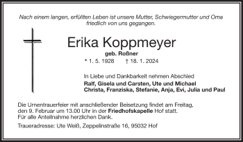 Traueranzeige von Erika Koppmeyer von Frankenpost