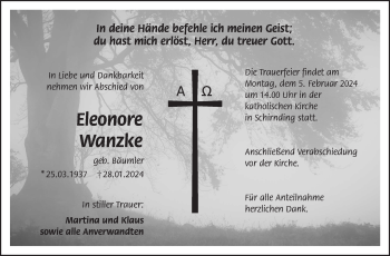 Traueranzeige von Eleonore Wanzke von Frankenpost