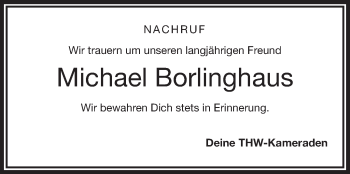 Traueranzeige von Michael Borlinghaus von Frankenpost