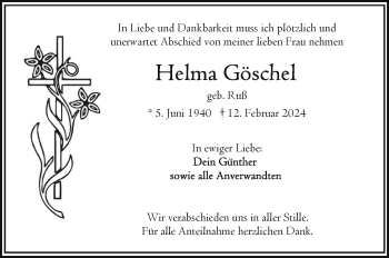 Traueranzeige von Helma Göschel von Frankenpost