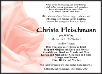Traueranzeige von Christa Fleischmann von Südthüringer Presse