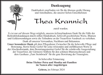 Traueranzeige von Thea Krannich von Südthüringer Presse