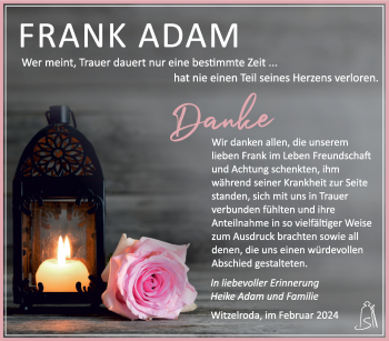 Traueranzeige von Adam Frank von Südthüringer Presse