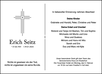 Traueranzeige von Erich Seitz von Frankenpost