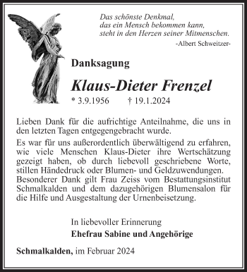 Traueranzeige von Klaus-Dieter Frenzel von Südthüringer Presse