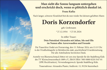 Traueranzeige von Doris Korzendorfer von Frankenpost