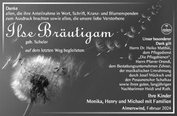 Traueranzeige von Ilse Bräutigam von Südthüringer Presse