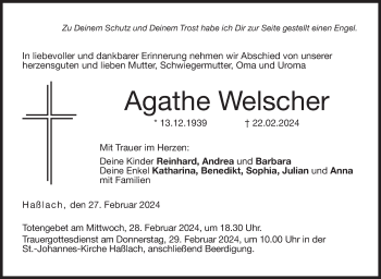 Traueranzeige von Agathe Welscher von Neue Presse Coburg