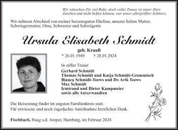 Traueranzeige von Ursula Elisabeth Schmidt von Südthüringer Presse