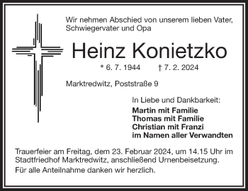 Traueranzeige von Heinz Konietzko von Frankenpost