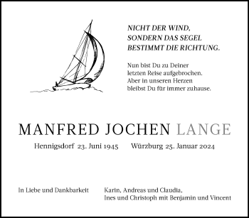 Traueranzeige von Manfred Jochen Lange von Südthüringer Presse