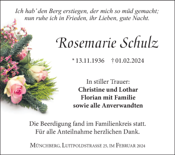 Traueranzeige von Rosemarie Schulz von Frankenpost