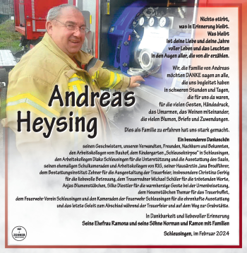 Traueranzeige von Andreas Heysing von Südthüringer Presse