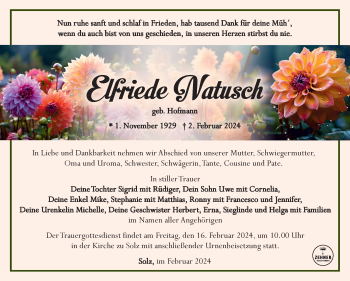 Traueranzeige von elfriede Natusch von Südthüringer Presse