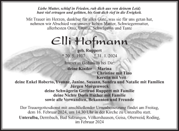 Traueranzeige von Elli Hofmann von Südthüringer Presse