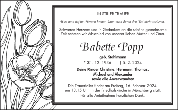 Traueranzeige von Babette Popp von Frankenpost