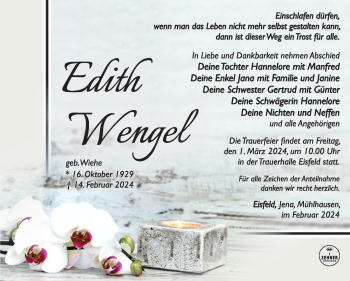 Traueranzeige von Edith Wengel von Südthüringer Presse