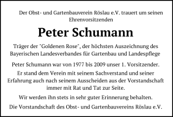 Traueranzeige von Peter Schumann von Frankenpost